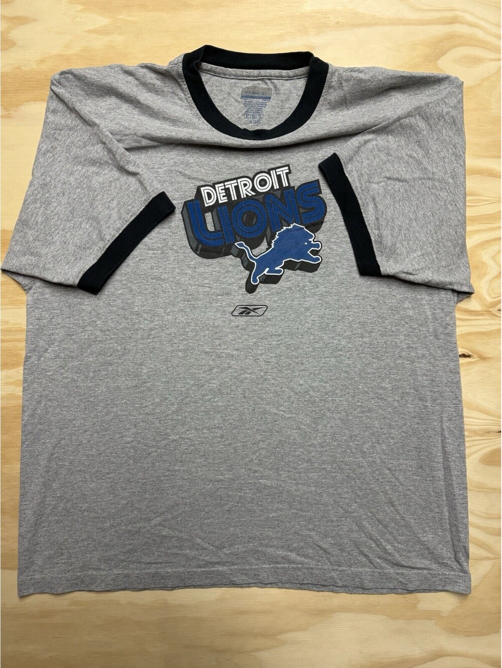 Reebok Detroit Lions Ringer Shirt Mens XL Gray Black Blue NFL Football